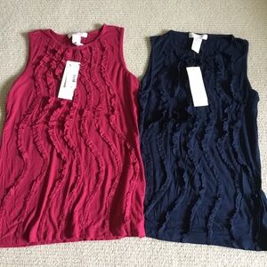 Elegant Ruffle Tank Tops - Burgundy and Navy